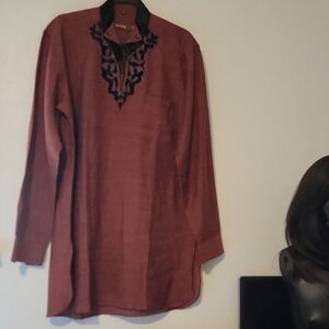 Elegant Maroon Kaftan with Black Embroidery